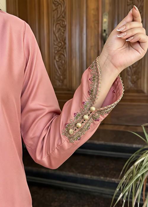 Embroidered Silk Farshi Shalwar Suit with Organza Dupatta - 3 Piece - Indian Pink