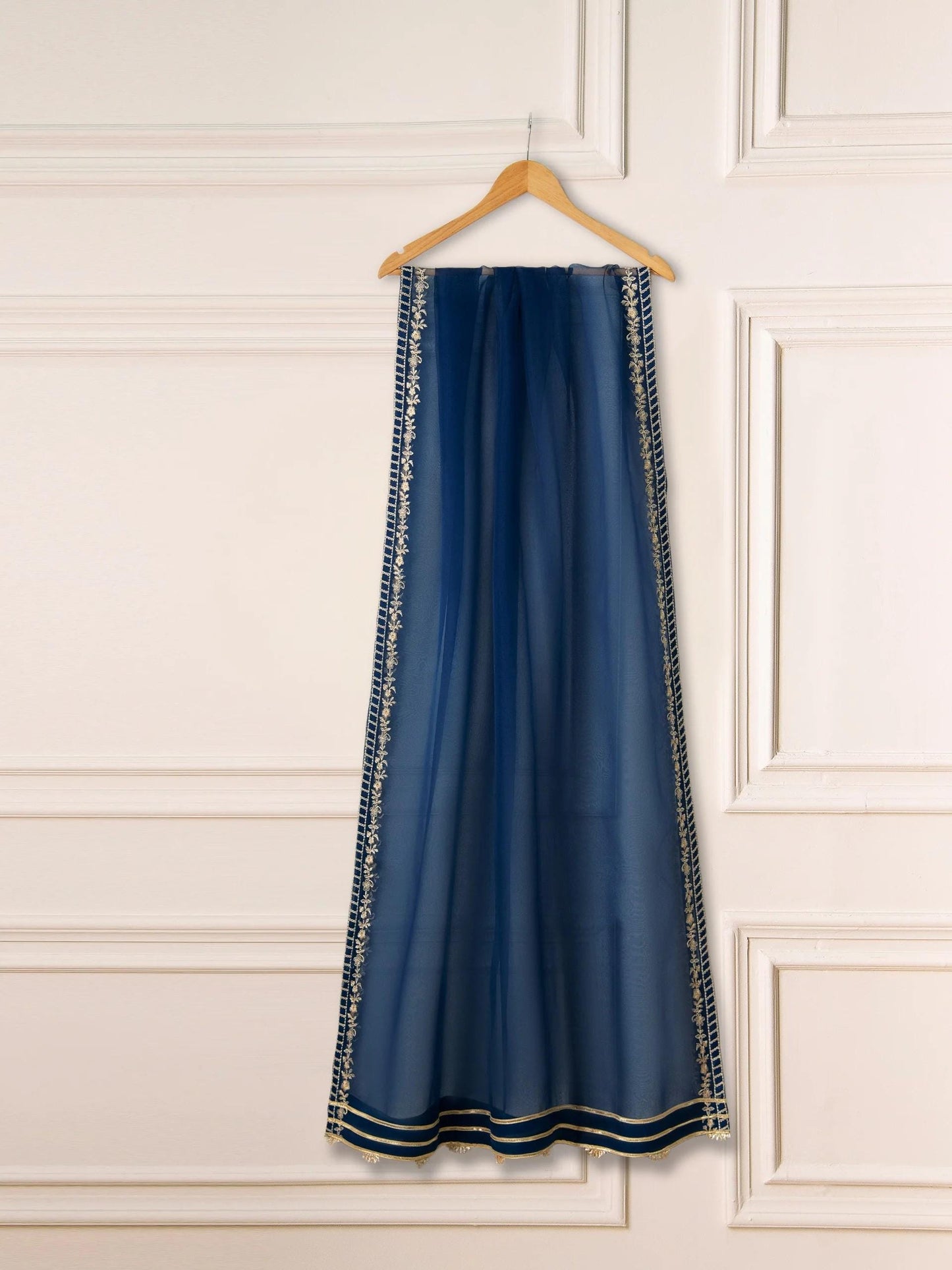 Agha noor 3 Piece Pure Silk  Heavily Embroidered Suit -Size  (Large) - Navy Blue