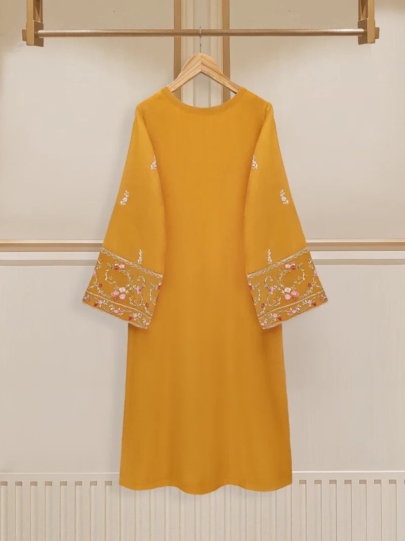 Agha Noor 3 Piece Embroidered Cotton Net Shalwar Kameez - Raw Silk Pants