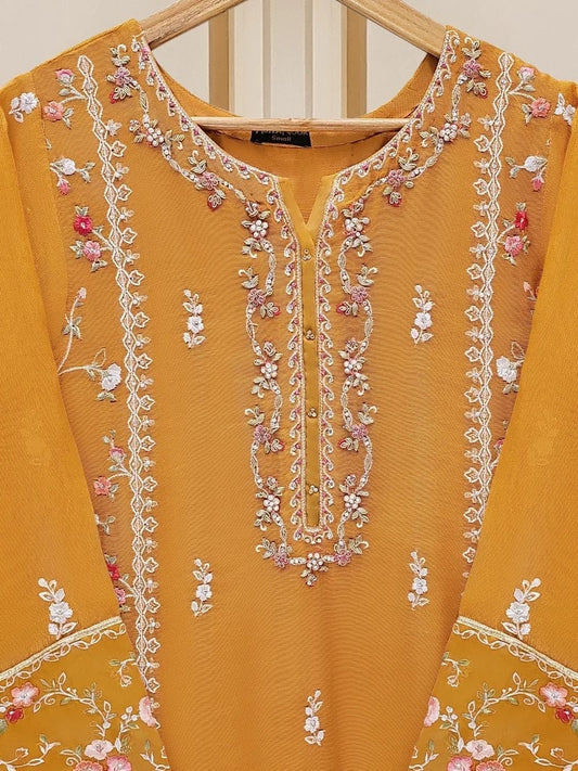 Agha Noor 3 Piece Embroidered Cotton Net Shalwar Kameez - Raw Silk Pants