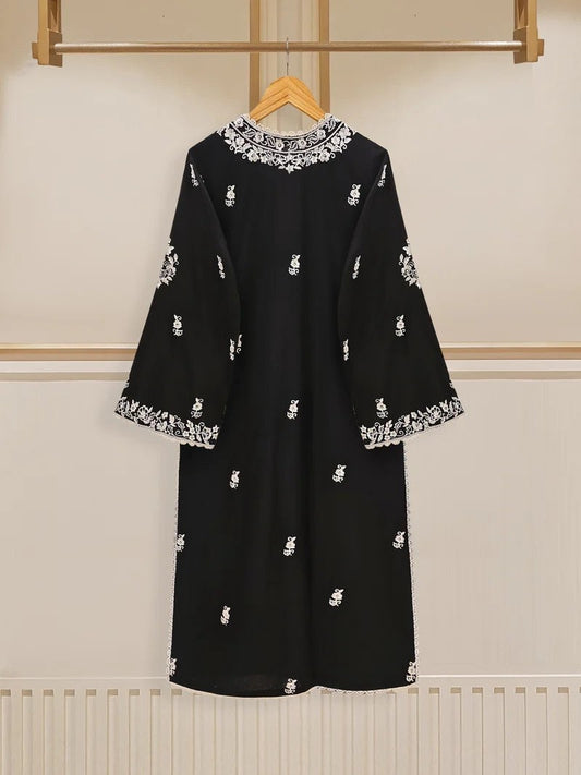 Agha Noor 2 piece - Embroidered Lawn Suit - Black and White - India Pakistan Bangladesh Shalwar Kameez