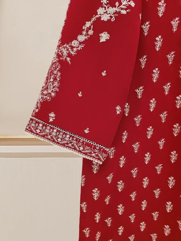 Agha Noor 2 piece - Embroidered Swiss Voile Suit - Maroon