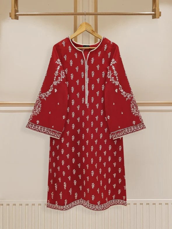 Agha Noor 2 piece - Embroidered Swiss Voile Suit - Maroon