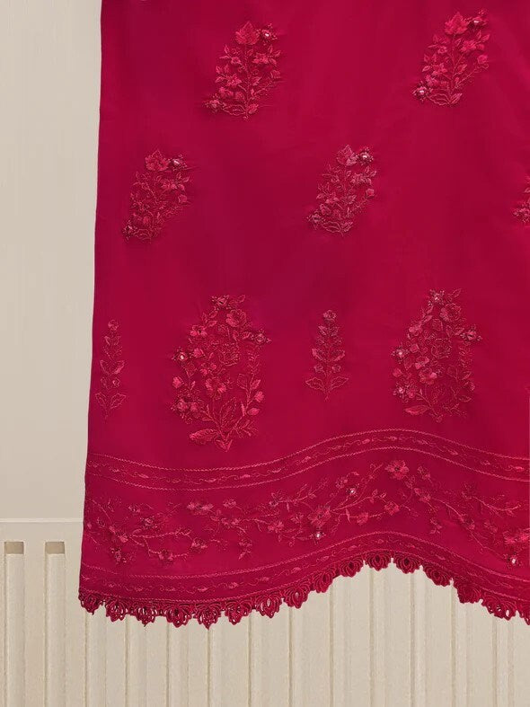 Agha Noor 3 piece - Embroidered Swiss Voile Suit - Maroon- Size XL