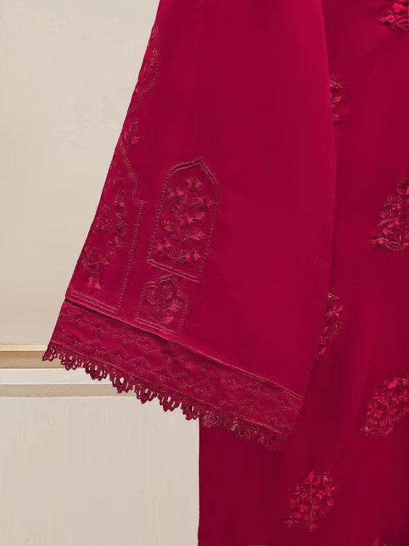 Agha Noor 3 piece - Embroidered Swiss Voile Suit - Maroon- Size XL