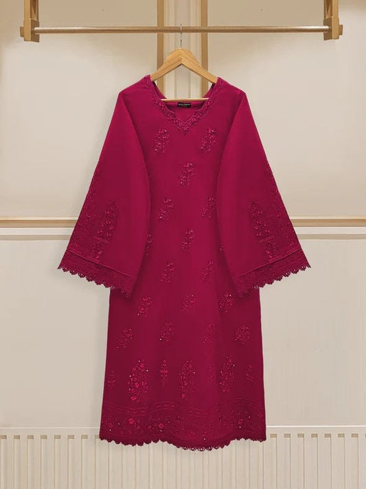 Agha Noor 3 piece - Embroidered Swiss Voile Suit - Maroon- Size XL
