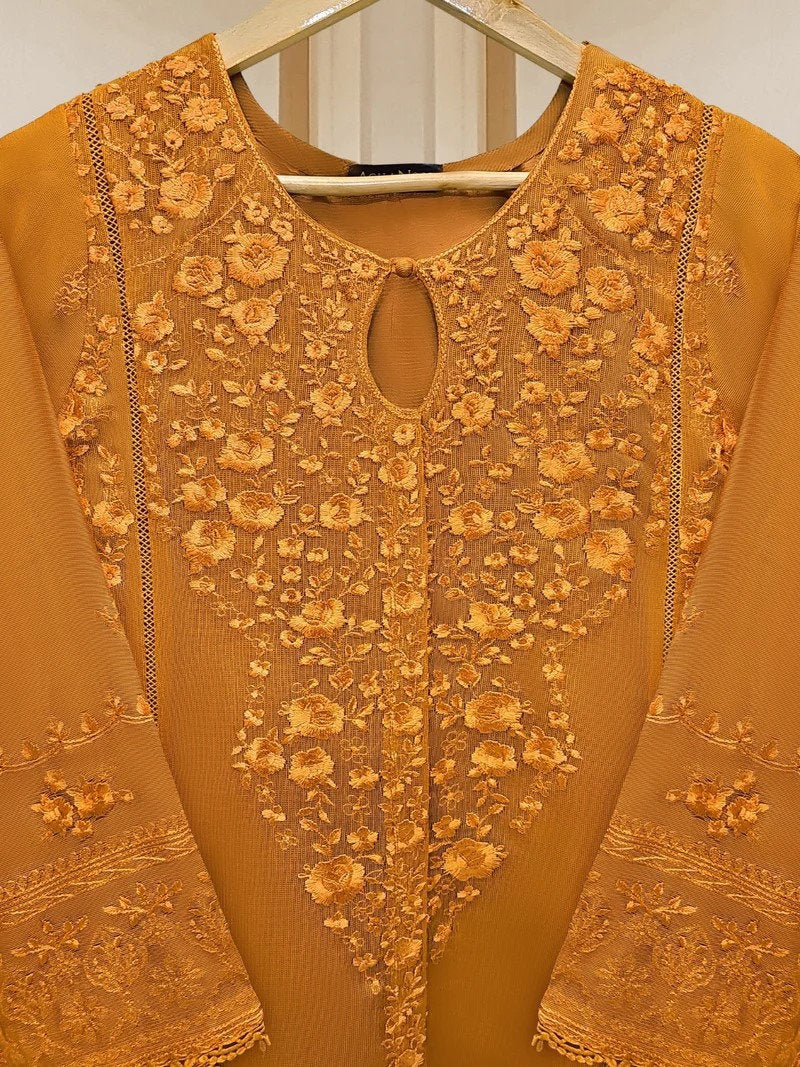 Agha Noor Embroidered Cotton Net Suit - Raw Silk Pants
