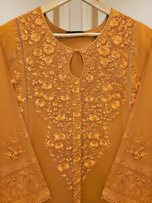 Agha Noor Embroidered Cotton Net Suit - Raw Silk Pants
