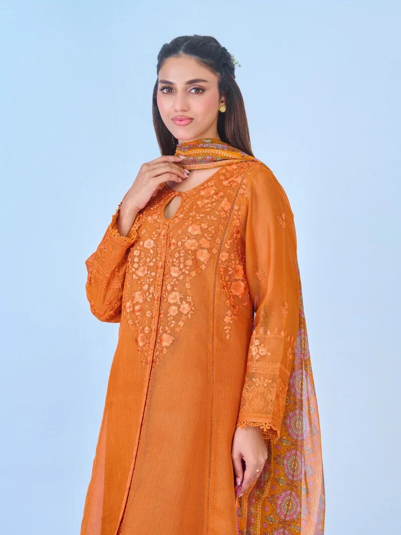 Agha Noor Embroidered Cotton Net Suit - Raw Silk Pants