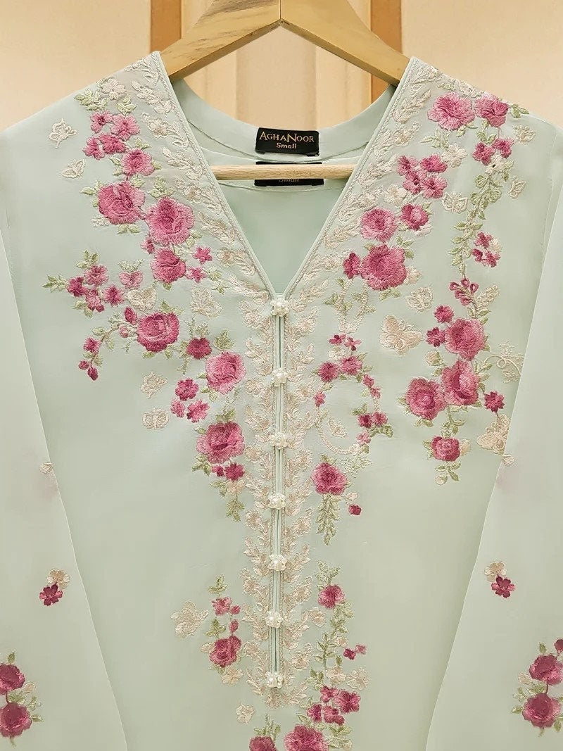 Embroidered Agha Noor 3 Piece Suit - Pista Green (Size-L)