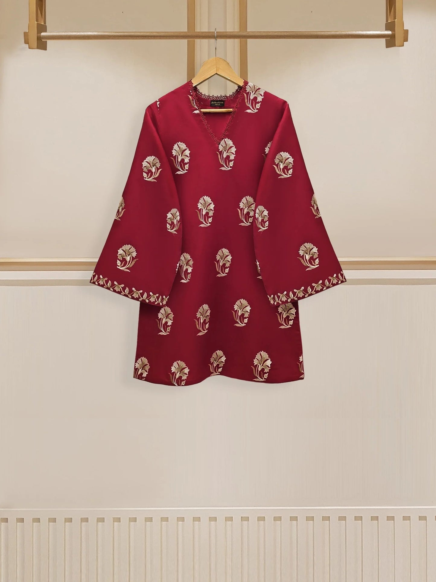 Agha Noor 3 piece - (Size- L) Embroidered Lawn Suit - Maroon