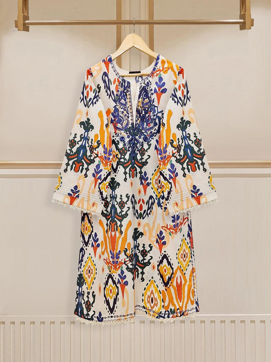 Aghanoor Digital Printed Cambric Embroidered Shirt- India Pakistan Bangladesh