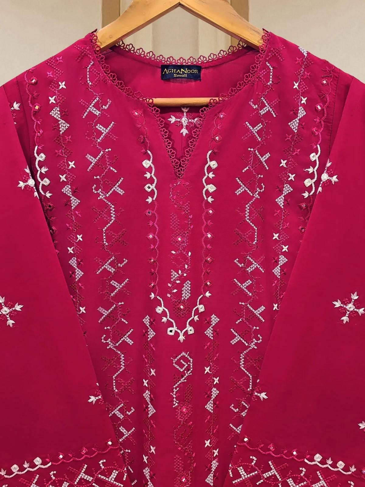 Aghanoor 2 piece - Cambric Embroidered Suit - (Size- L) India Pakistan Bangladesh Shalwar Kameez Dupatta