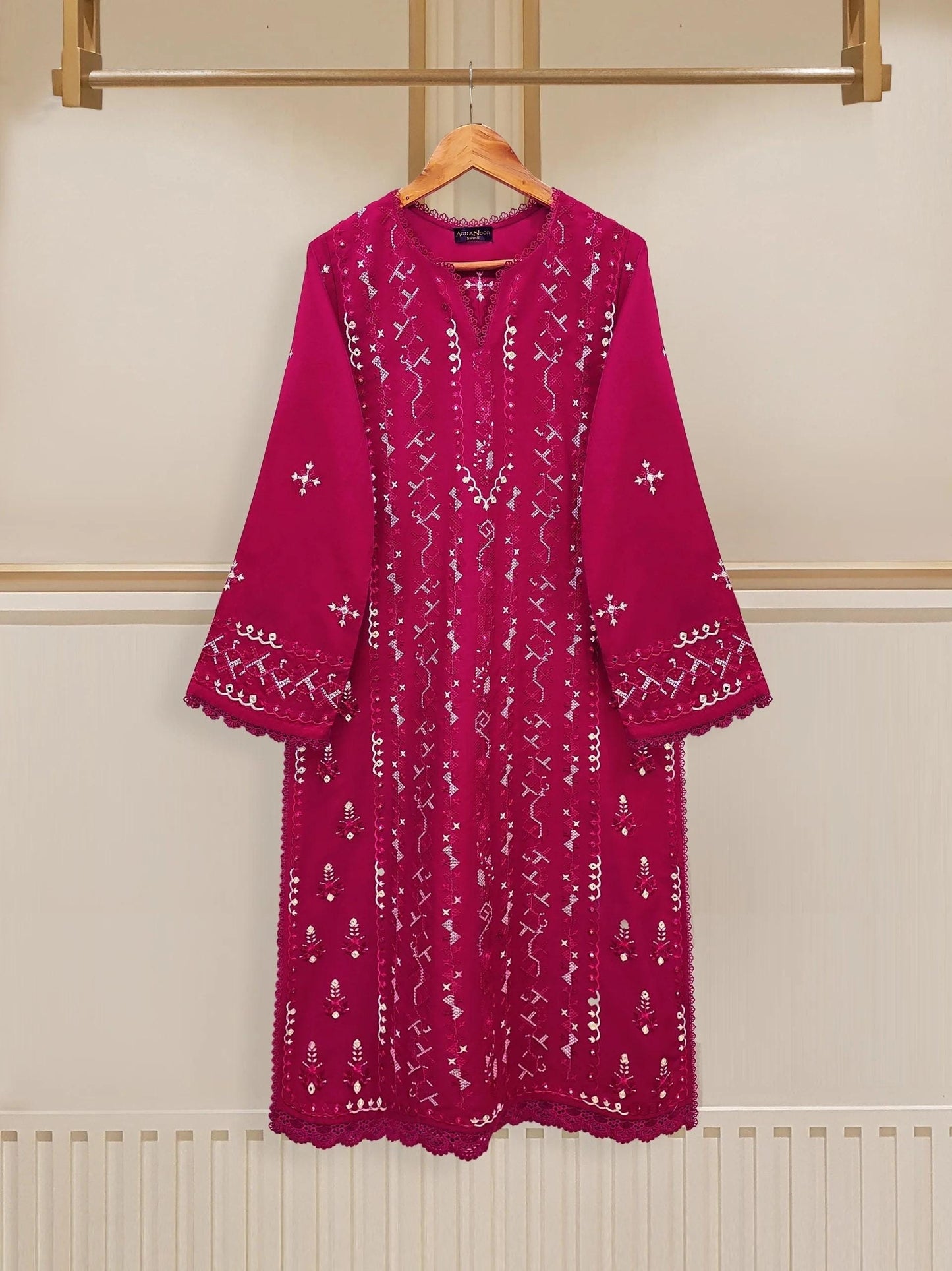 Aghanoor 2 piece - Cambric Embroidered Suit - (Size- L) India Pakistan Bangladesh Shalwar Kameez Dupatta