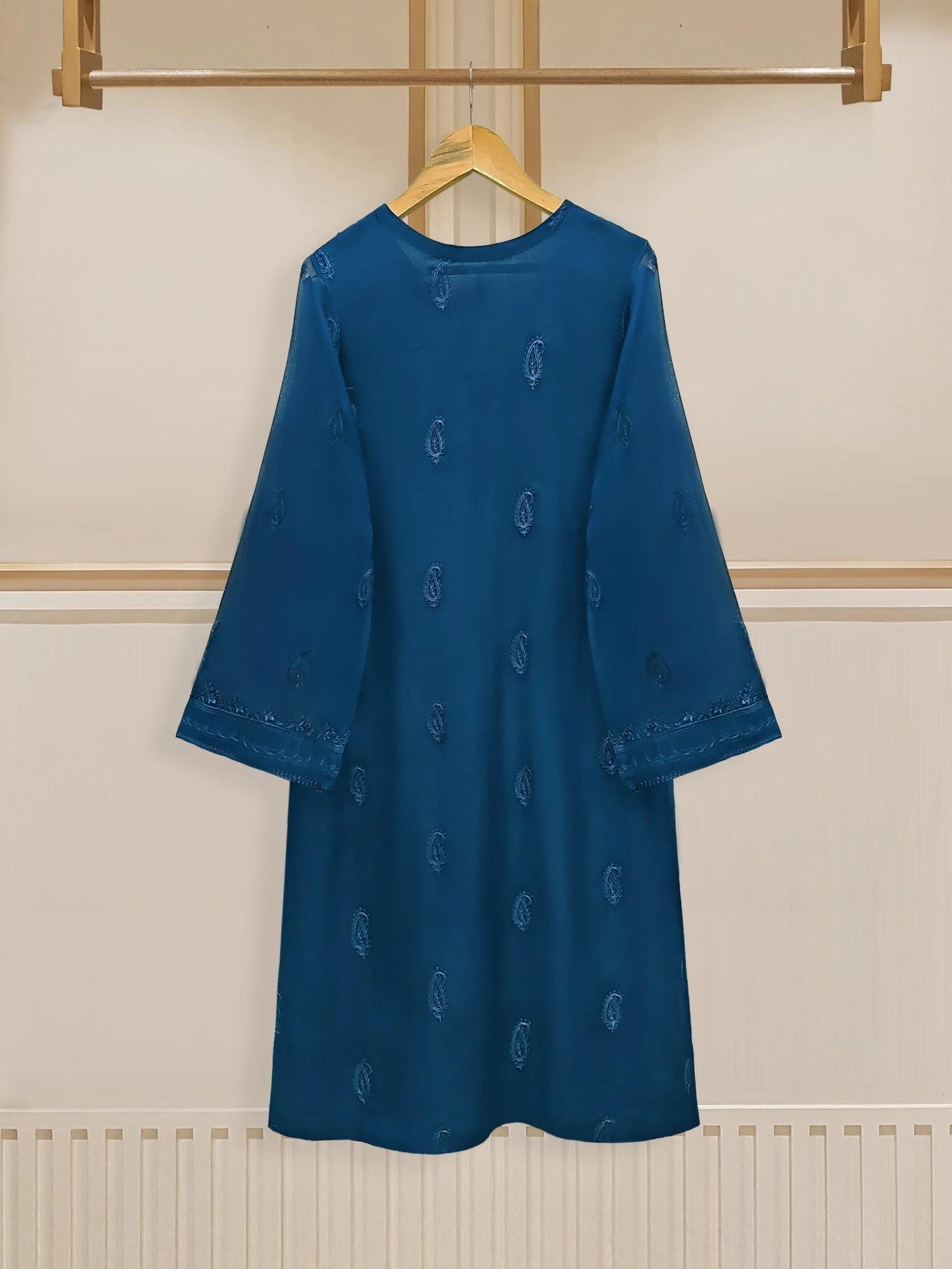 Aghanoor 2 Piece - Chiffon Embroidered Suit (Size-XS) - Raw silk pants