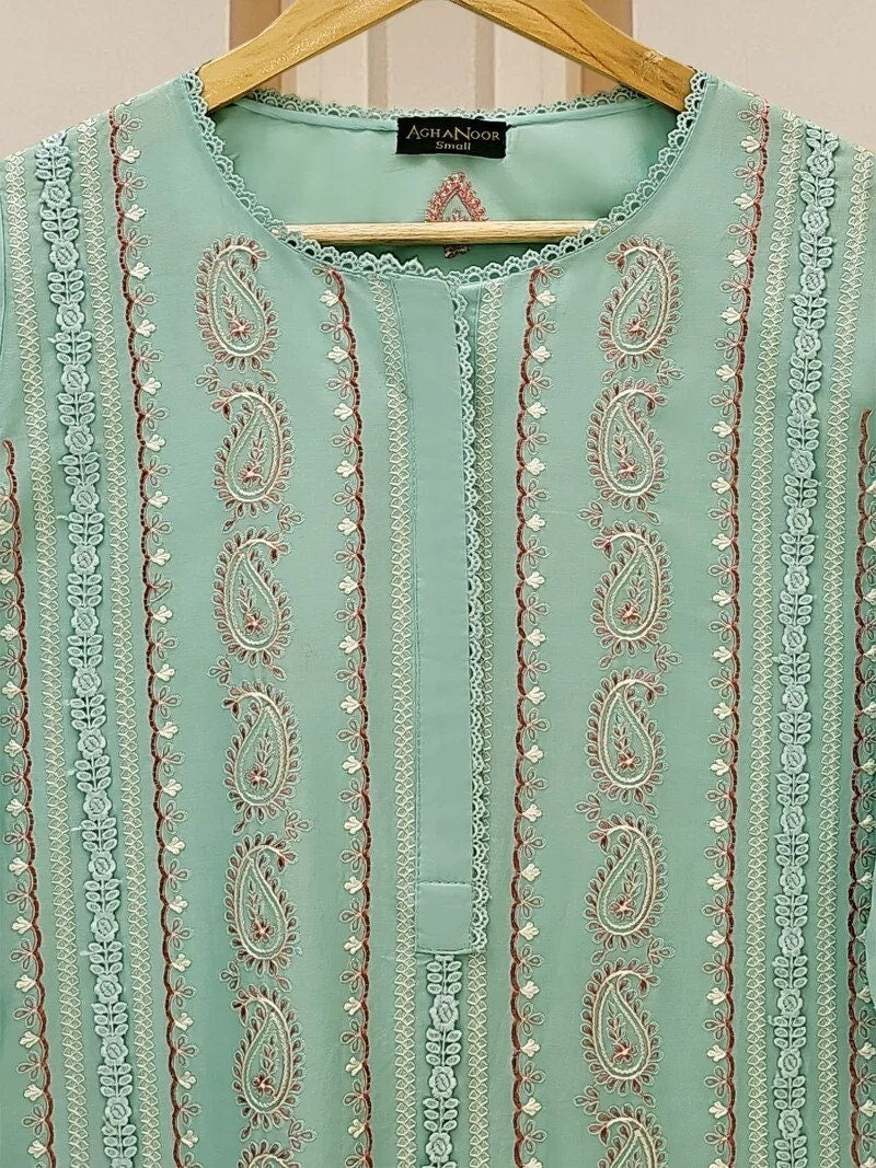 Agha Noor 2 piece - Embroidered Lawn Suit - Ferozi