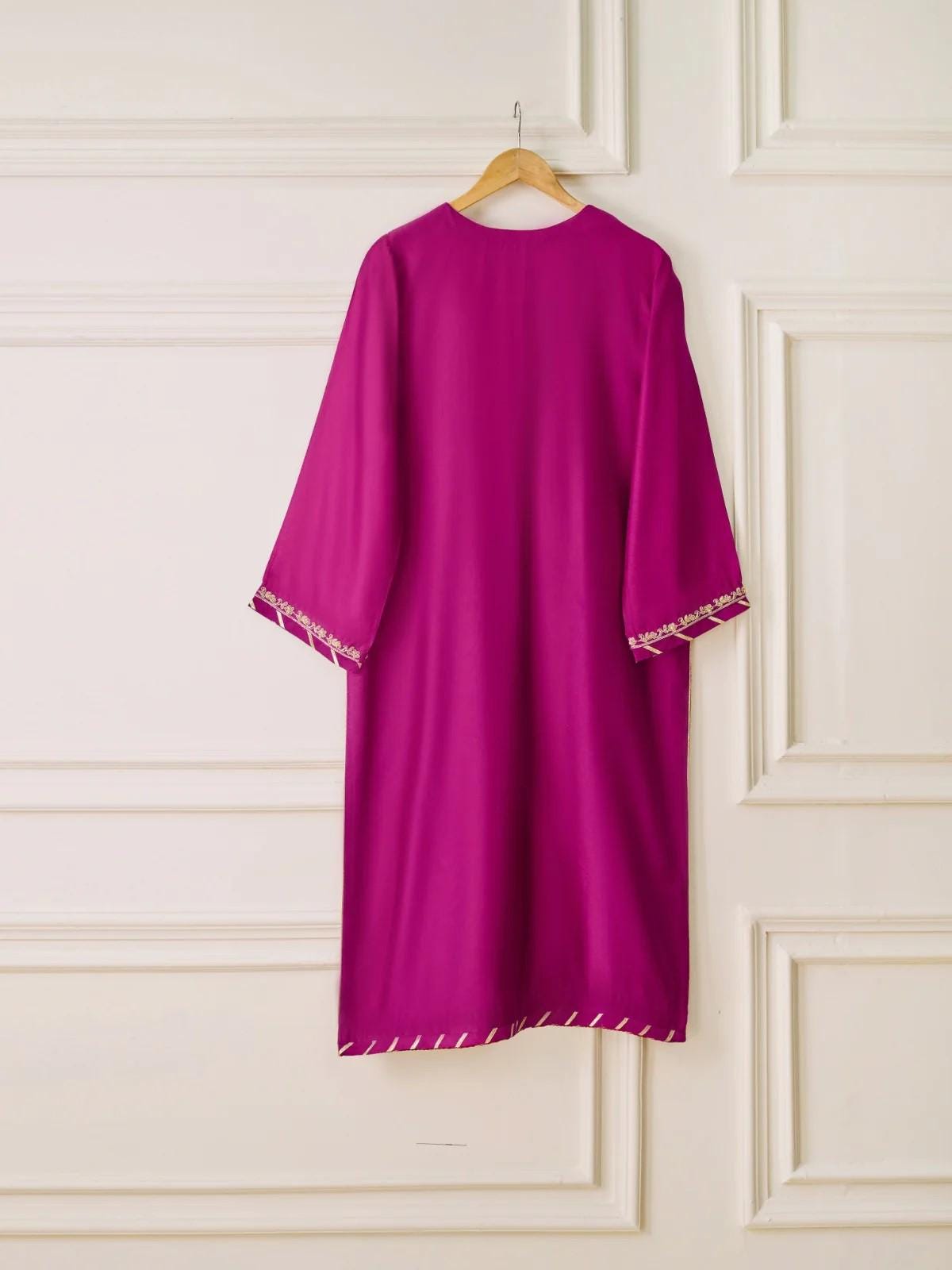 Agha noor 2 piece - (Size- XL) Pure Silk Net Embroidered Suit - Magenta -  Shalwar Kameez
