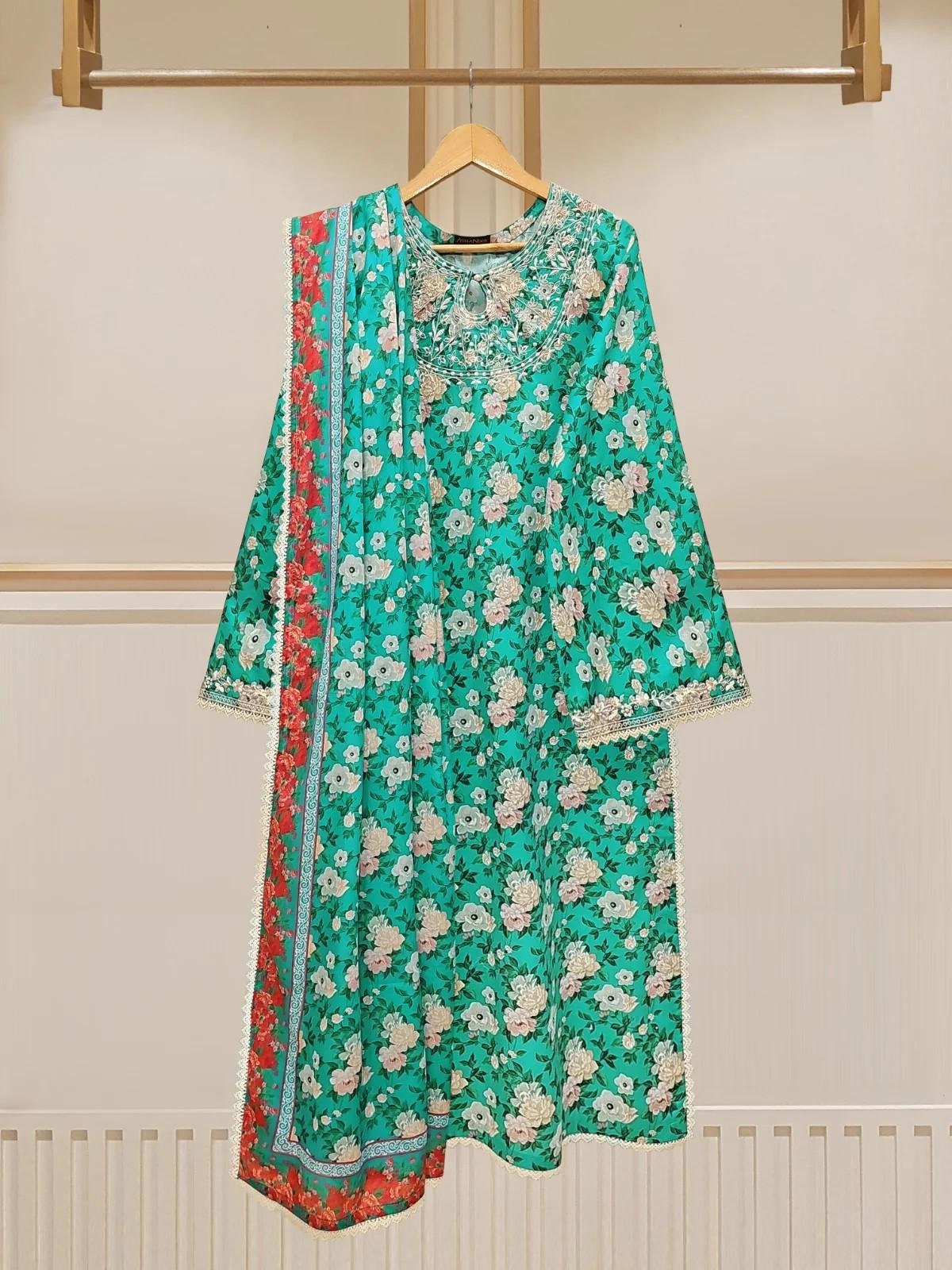 Agha Noor 3 piece - Summer Cotton Printed Embroidered Suit
