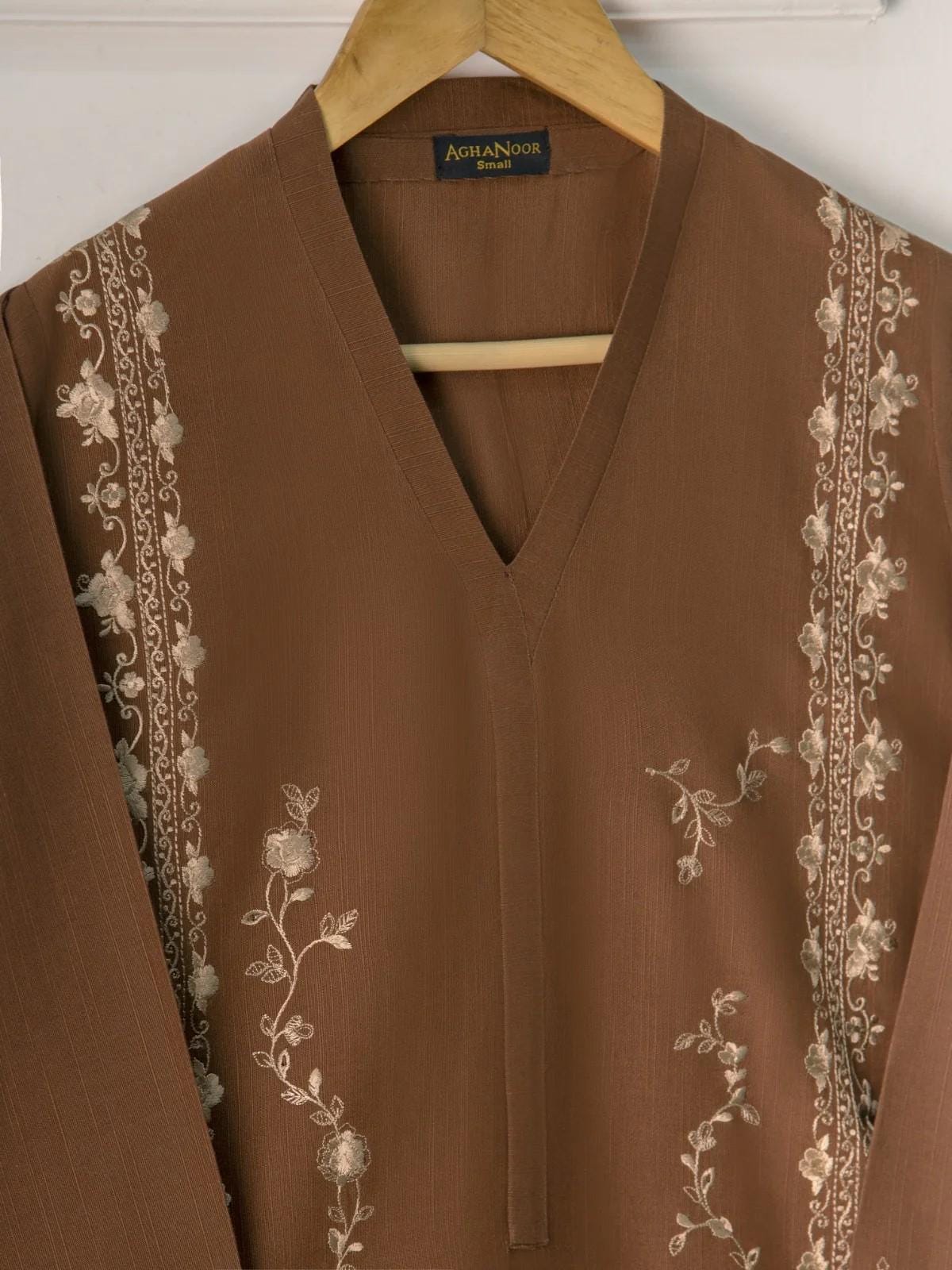 Agha Noor 2 piece - Embroidered Khaddar Suit - Dark Brown