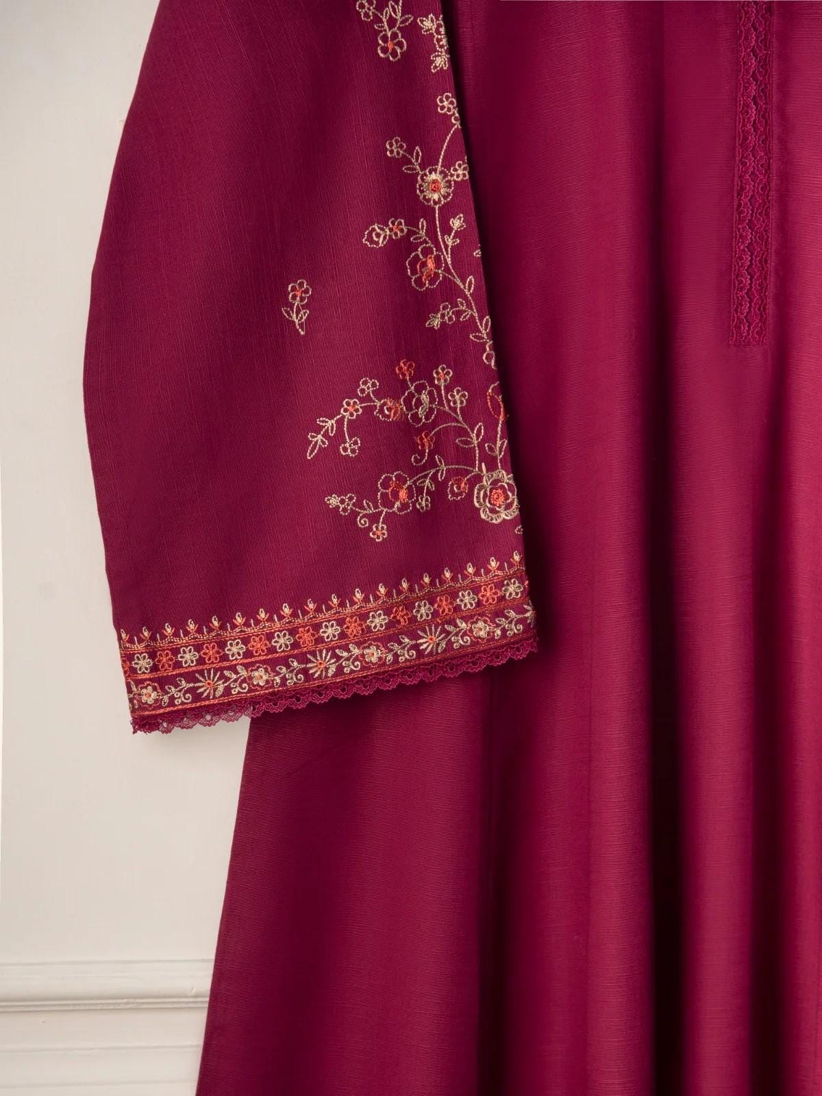 Aghanoor 2 piece - (Size-M, L) Embroidered Khaddar Frock Suit - Purple