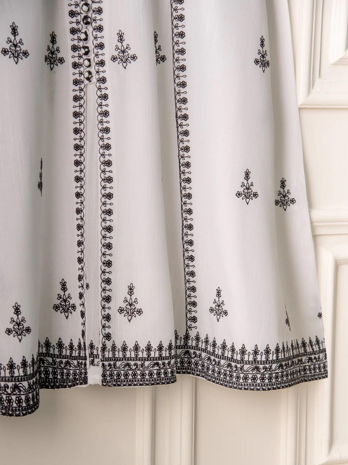Aghanoor 2 piece - (Size- M, L) Embroidered Khaddar Frock Suit - White