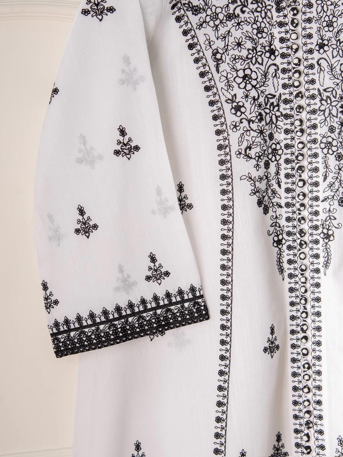 Aghanoor 2 piece - (Size- M, L) Embroidered Khaddar Frock Suit - White