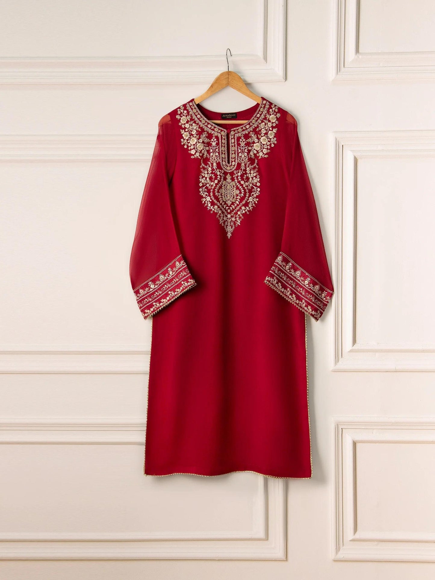 Aghanoor 2 Piece - Pure Chiffon Embroidered Suit (Size - Large)- Raw Silk Shalwar