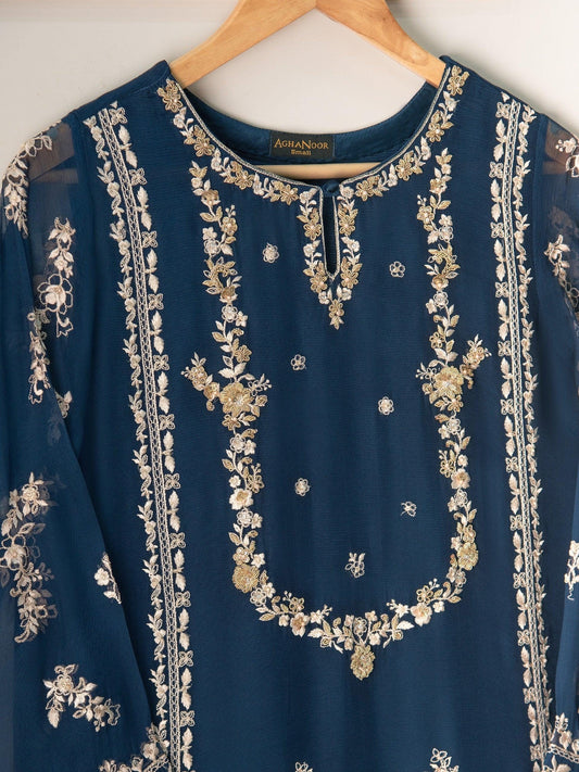 Agha noor 2 Piece - Pure Heavily Embroidered Chiffon Suit (Size - Large) - Raw Silk Shalwar