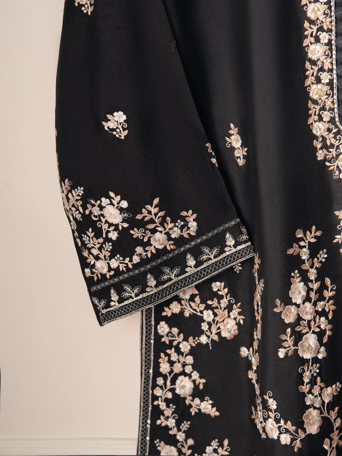 Agha noor 2 pieces - Pure Silk Embroidered Suit - Black - India Pakistan Bangladesh Shalwar Kameez