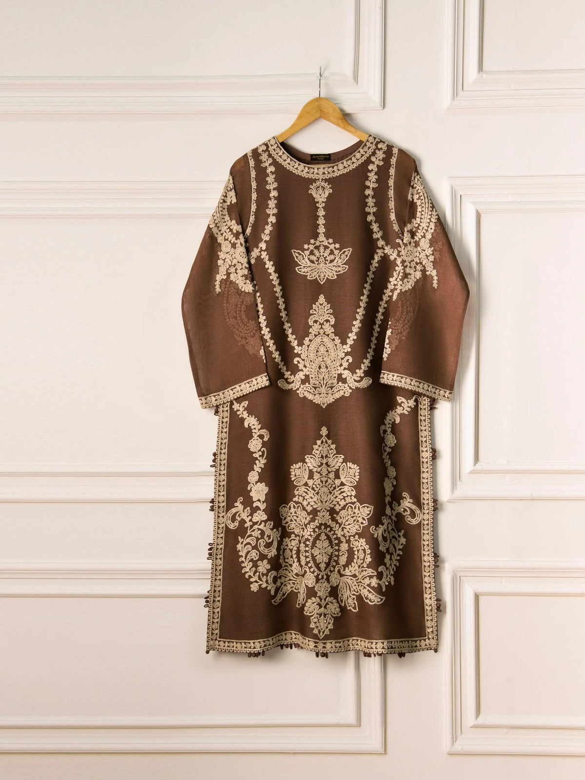 Agha Noor 3 Piece Embroidered Cotton Net Suit - Raw Silk Pants (Size XL)
