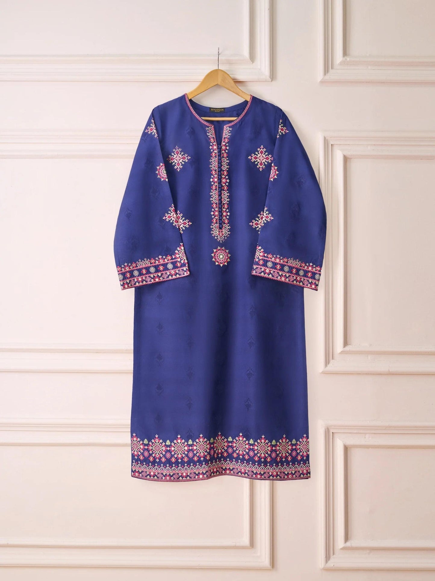 Aghanoor 2 piece - (Size-M) Embroidered Jacquard Suit - Dark Purple