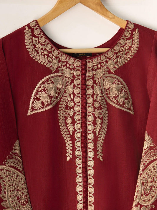 Aghanoor 2 piece - Embroidered Khaddar Suit - Maroon