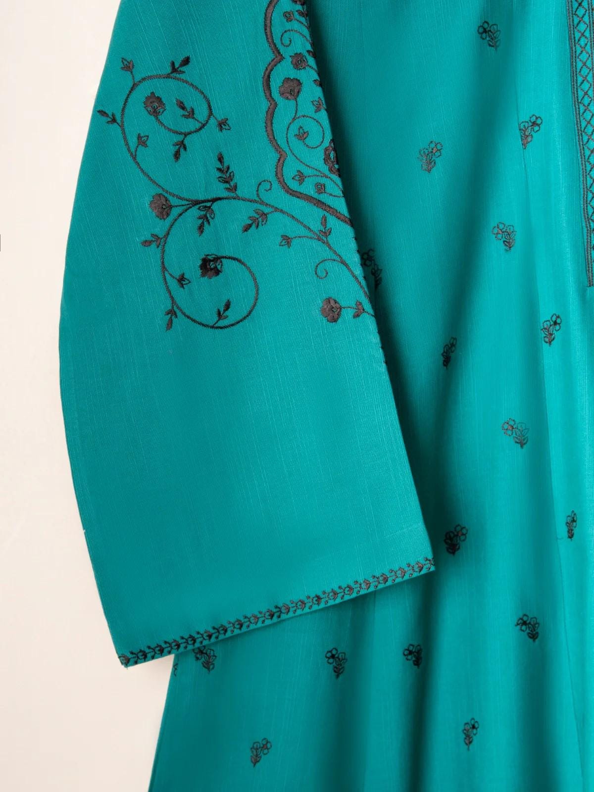 Agha Noor 2 Piece - Embroidered Khaddar Frock Suit - Teal Blue