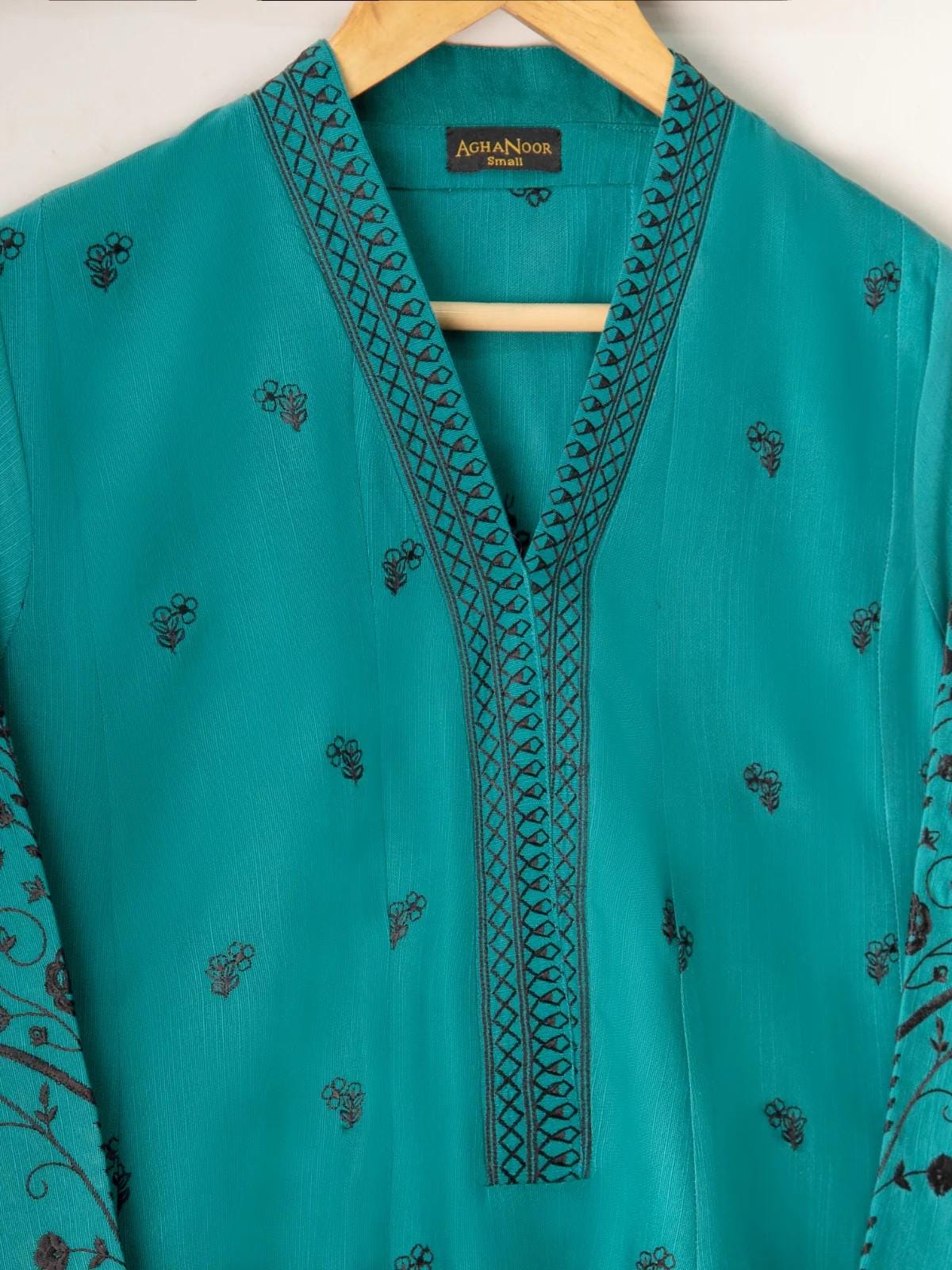 Agha Noor 2 Piece - Embroidered Khaddar Frock Suit - Teal Blue
