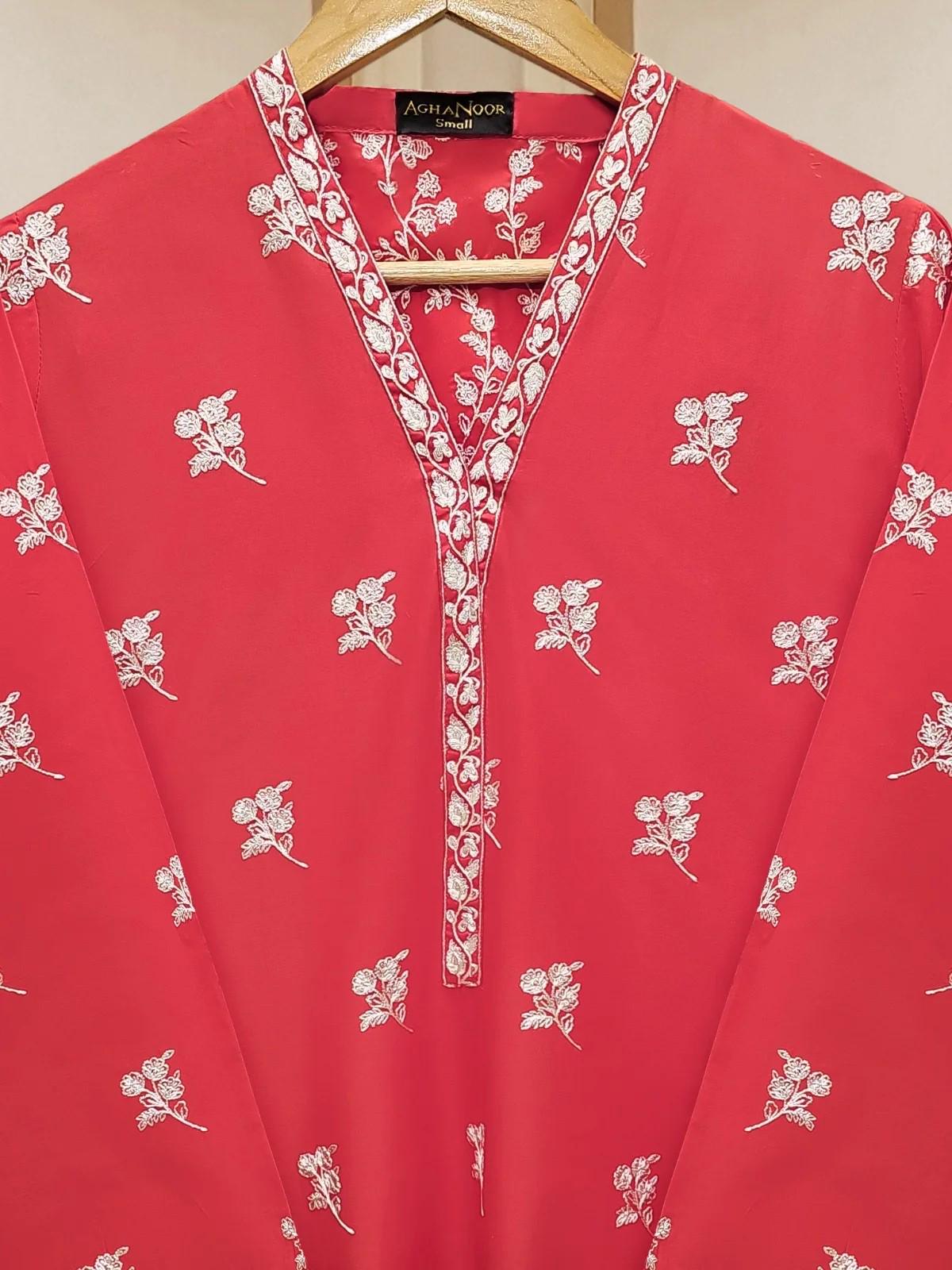 Aghanoor 3 piece - (Size- M, XS) Embroidered Cambric Suit  - India Pakistan Bangladesh Shalwar Kameez