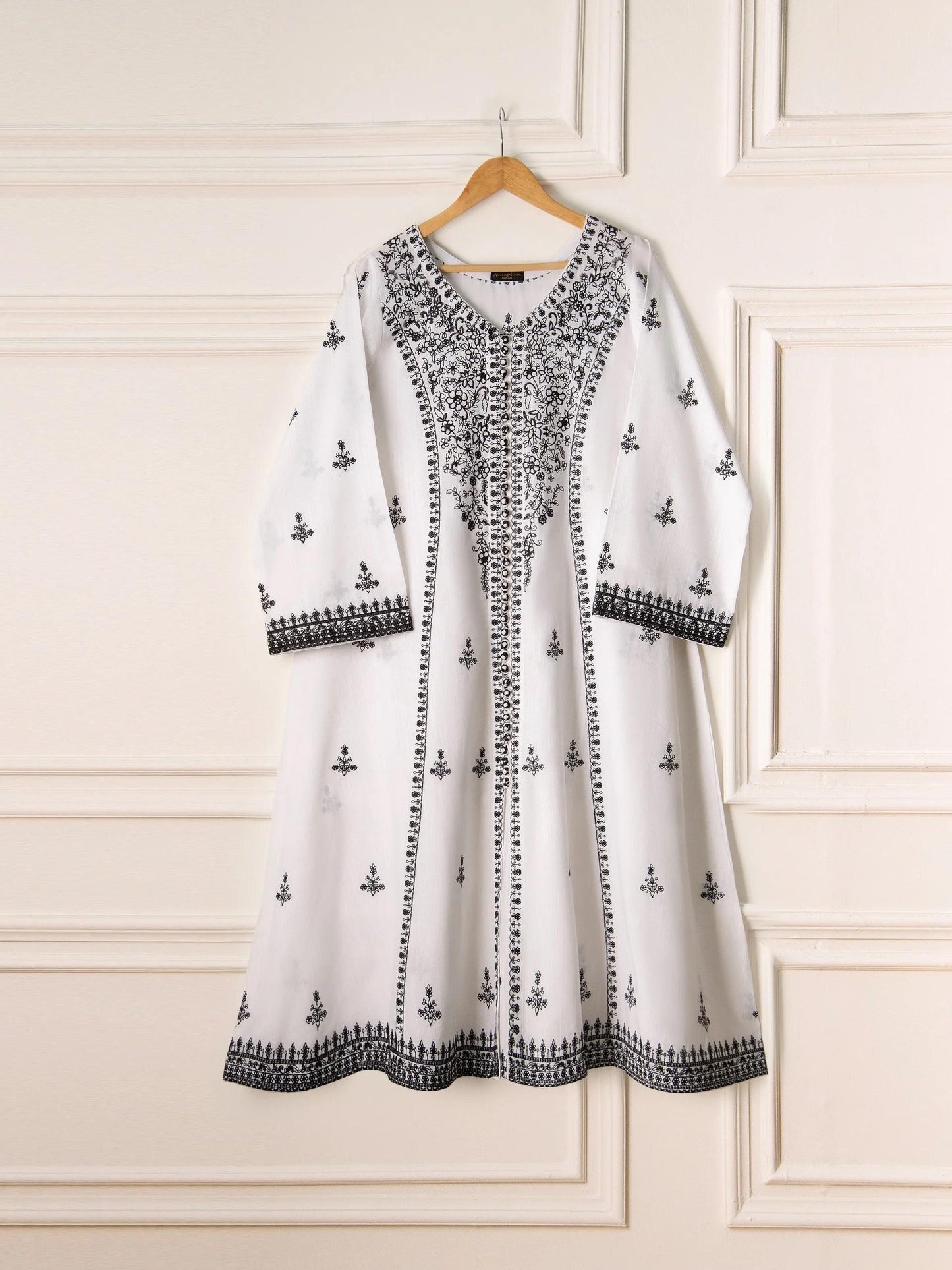 Aghanoor 2 piece - (Size- M, L) Embroidered Khaddar Frock Suit - White