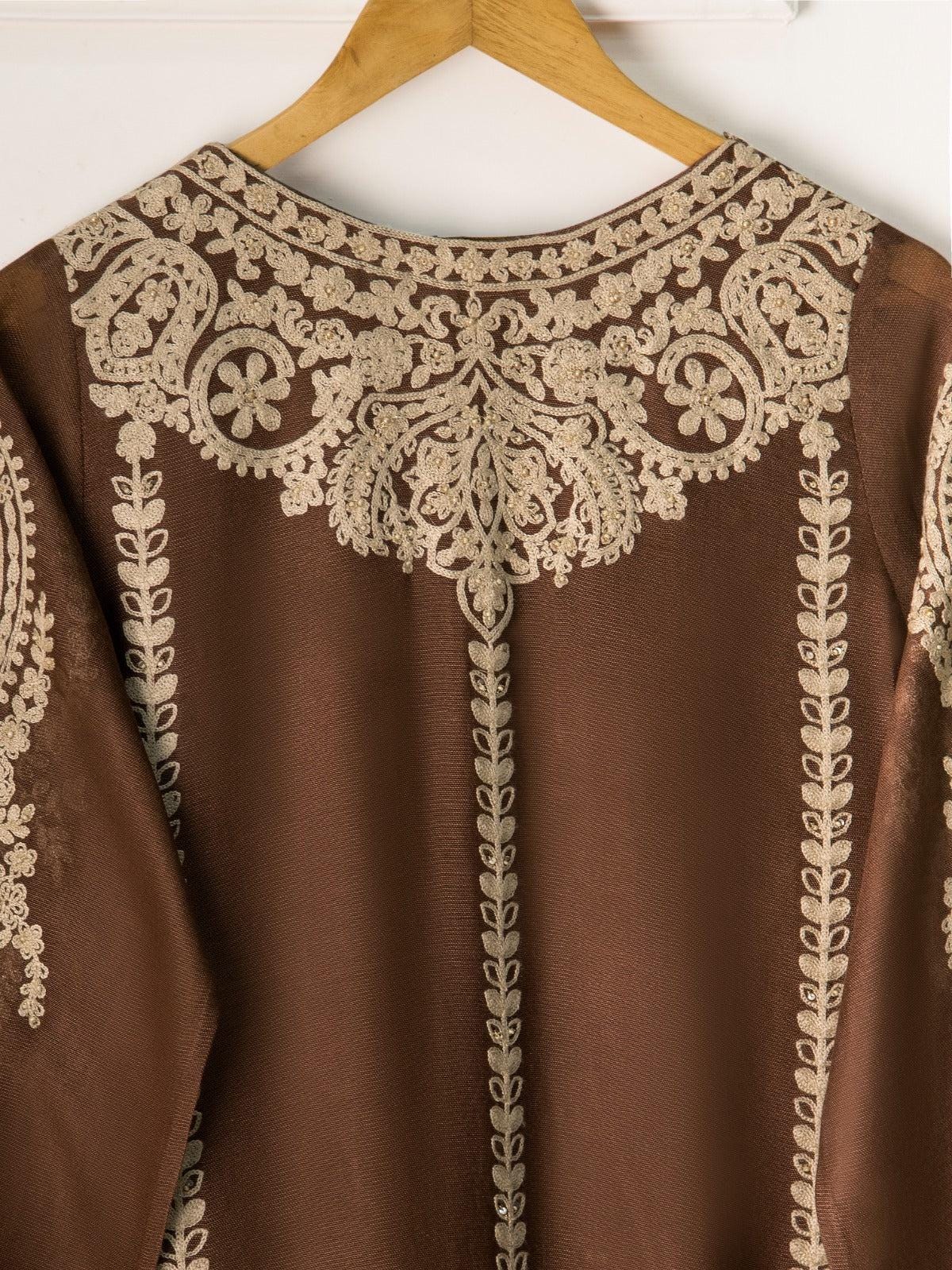 Agha Noor 3 Piece Embroidered Cotton Net Suit - Raw Silk Pants (Size XL)