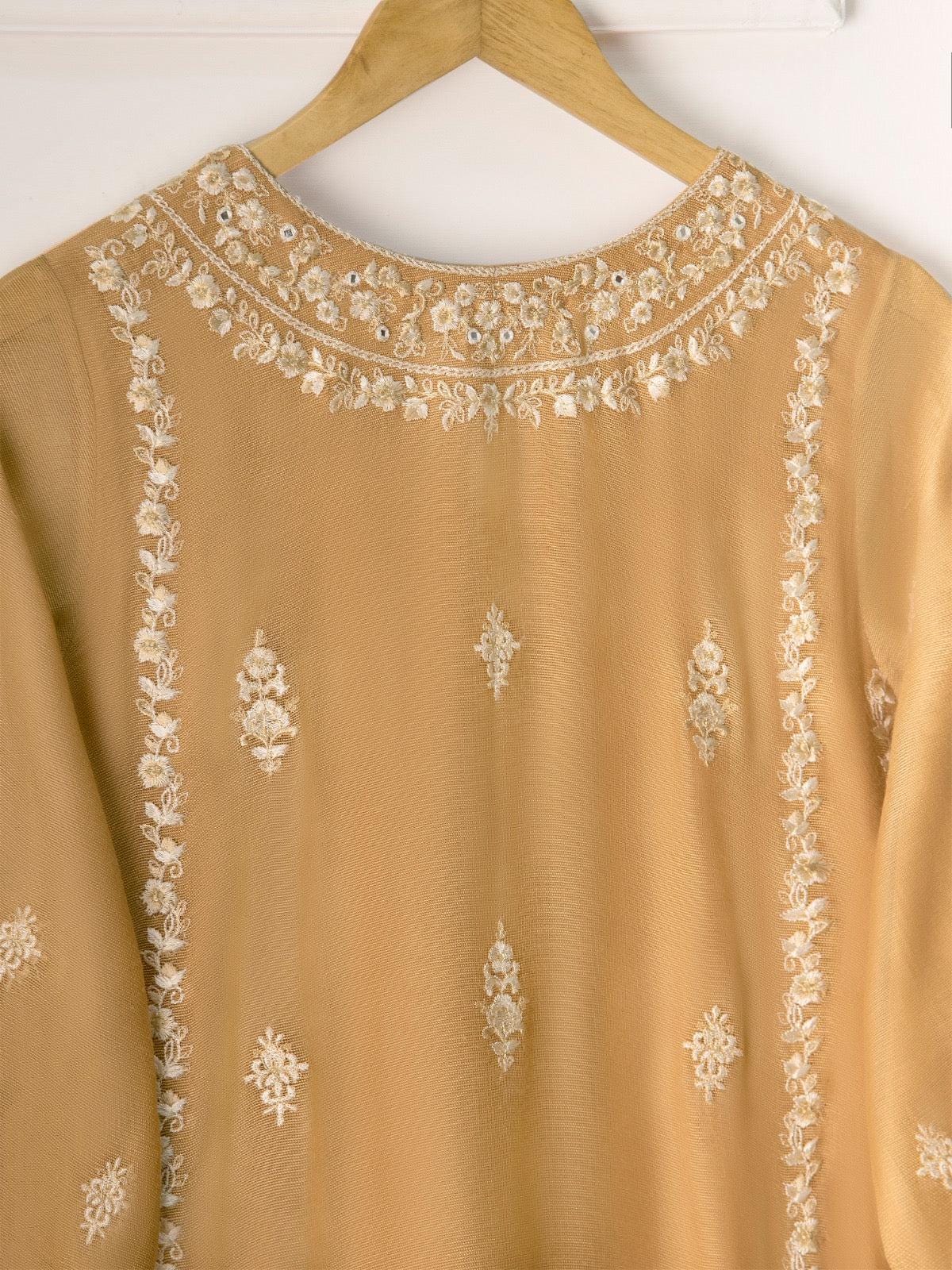 Agha noor 2 Piece -  Pure Cotton Net Embroidered Suit (Size  L) - Raw Silk Pants