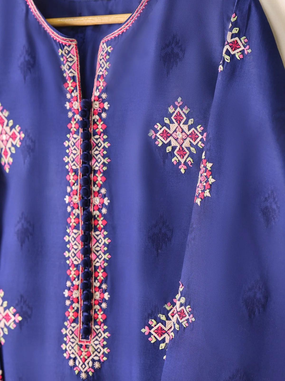 Aghanoor 2 piece - (Size-M) Embroidered Jacquard Suit - Dark Purple