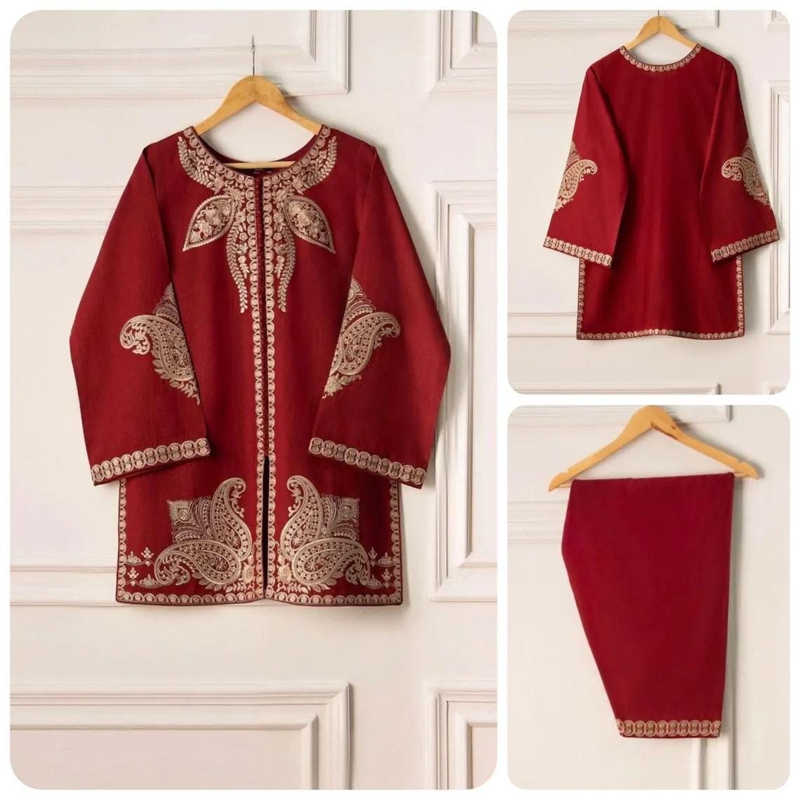 Aghanoor 2 piece - Embroidered Khaddar Suit - Maroon