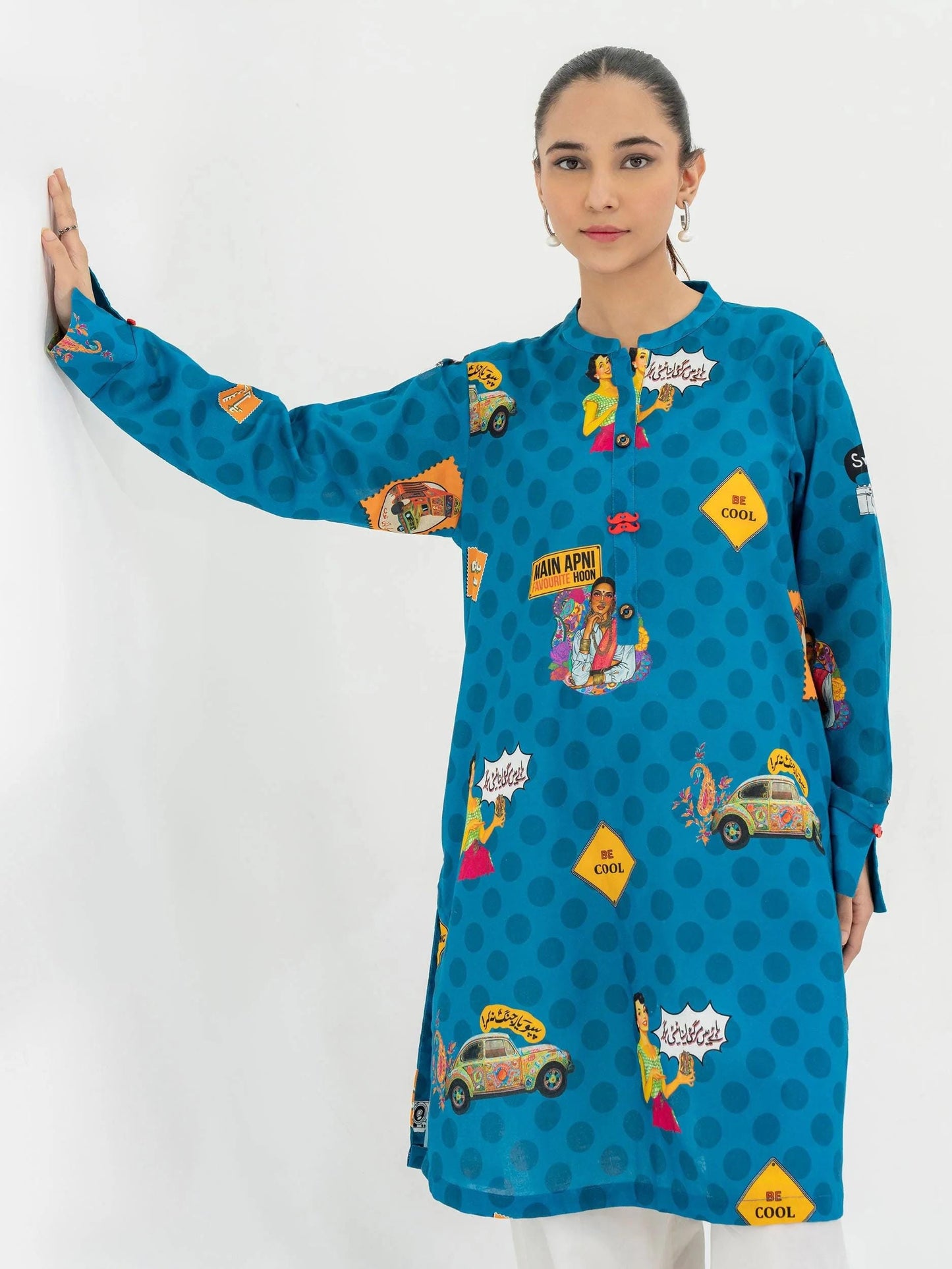 Printed Khaddar Shirt - Medium