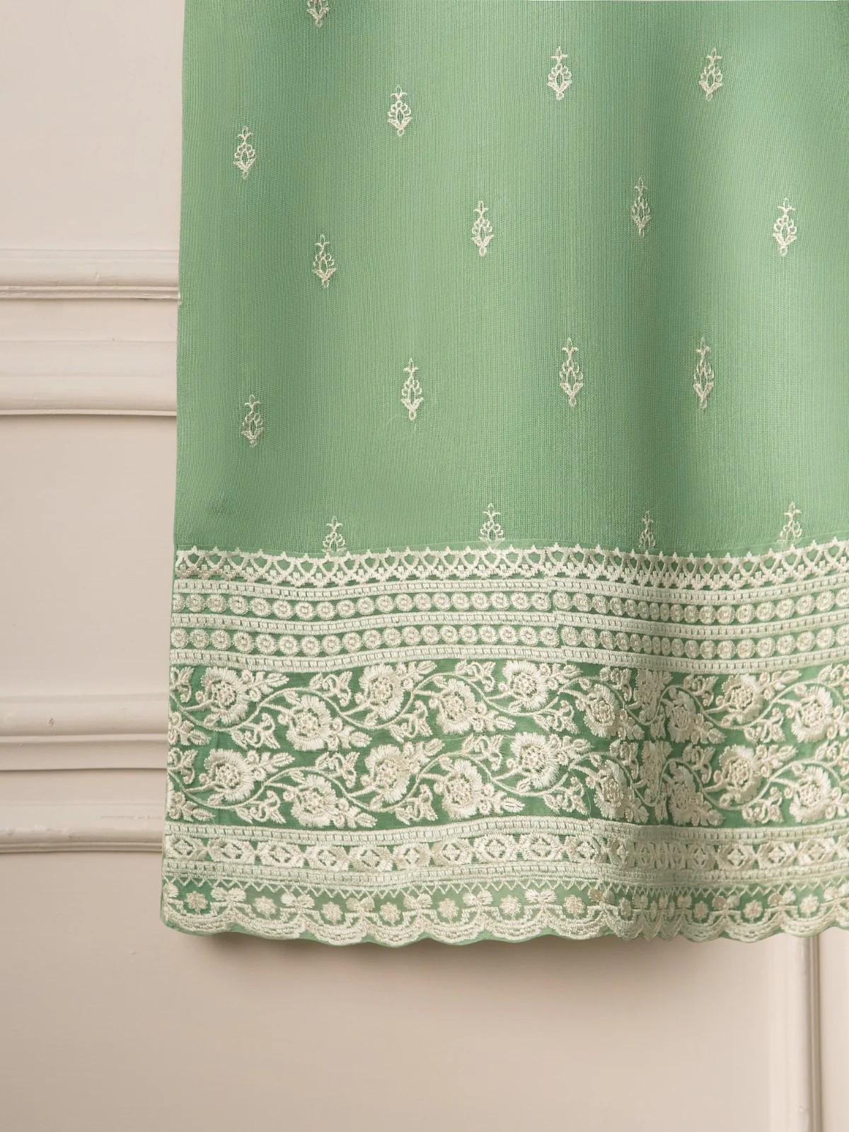 Agha Noor Cotton Net Embroidered Suit - Pista Green