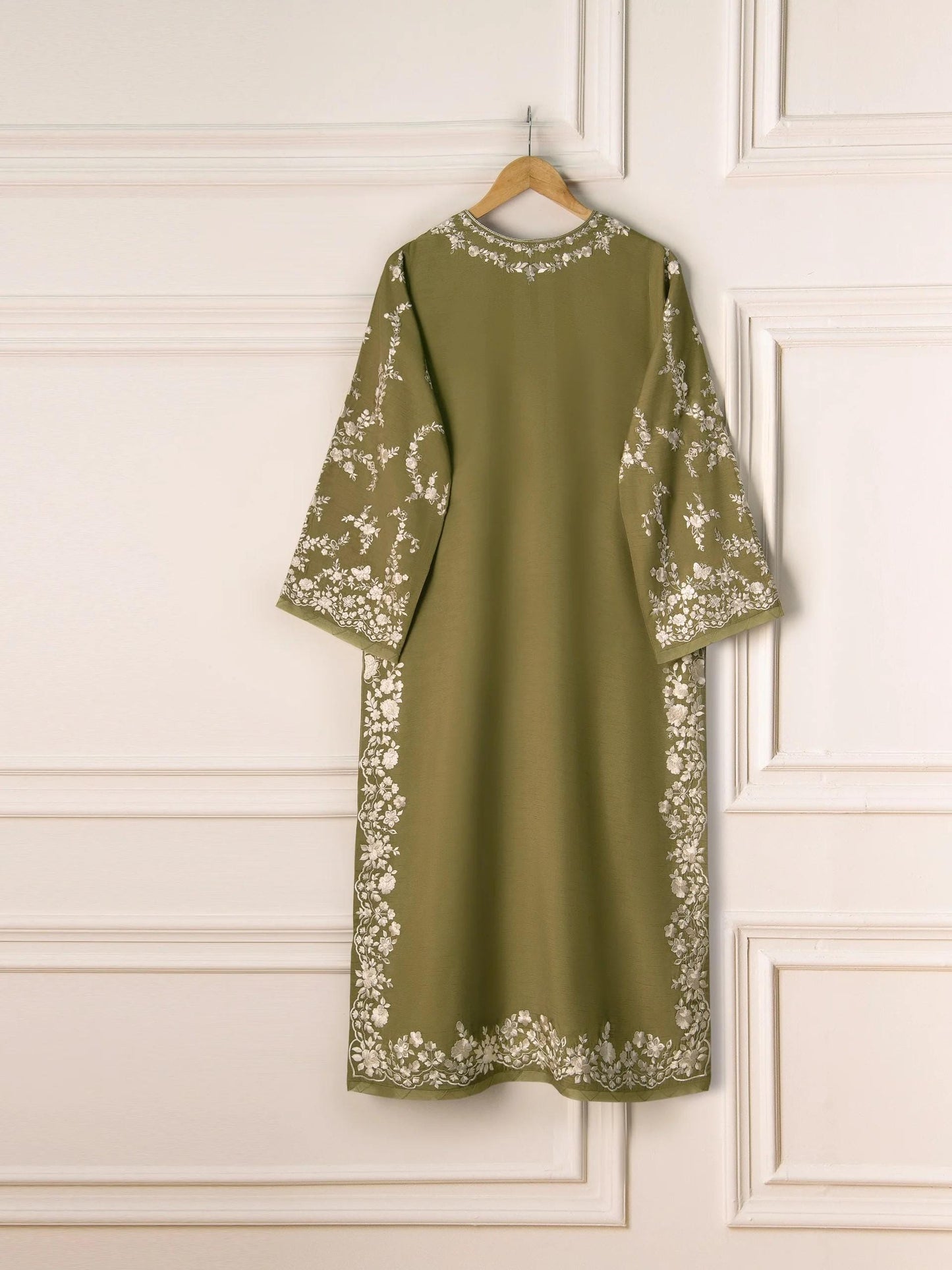Embroidered Korean Silk Suit - Dhani Green, 2-Piece Agha Noor