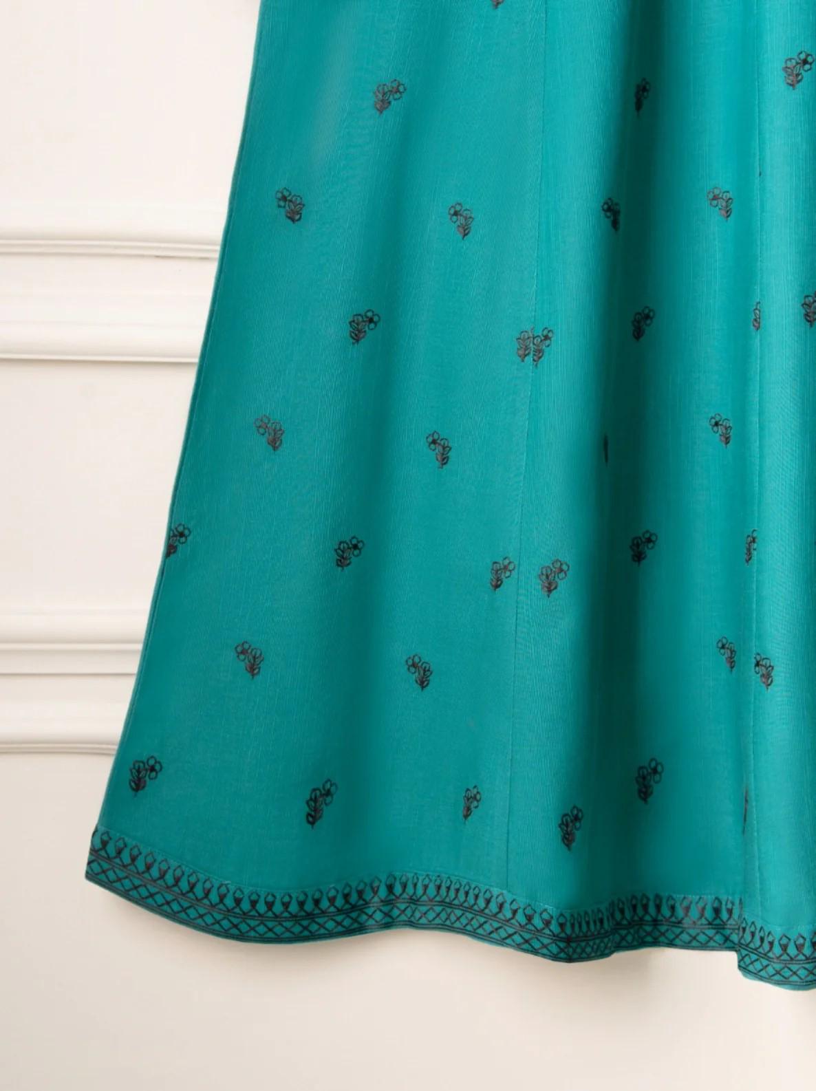 Agha Noor 2 Piece - Embroidered Khaddar Frock Suit - Teal Blue