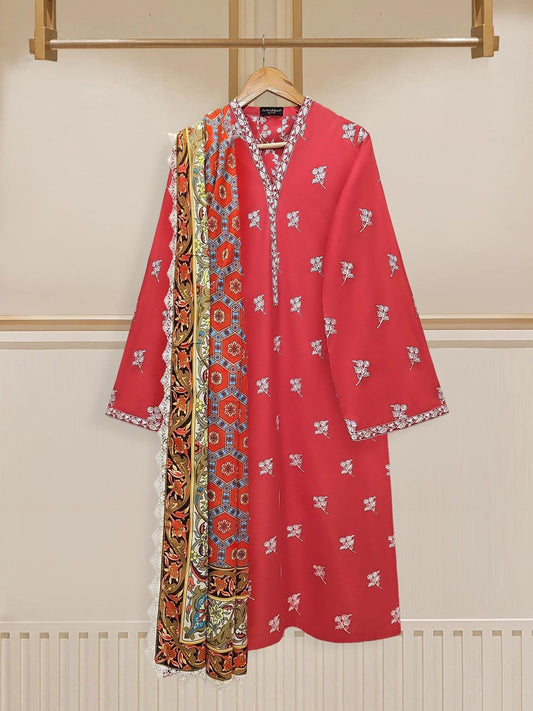 Aghanoor 3 piece - (Size- M, XS) Embroidered Cambric Suit  - India Pakistan Bangladesh Shalwar Kameez