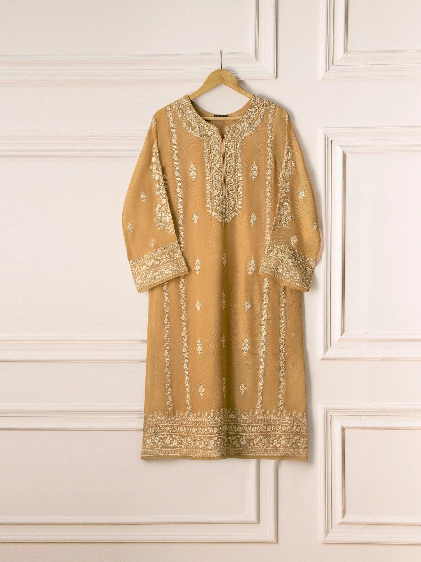 Agha noor 2 Piece -  Pure Cotton Net Embroidered Suit (Size  L) - Raw Silk Pants