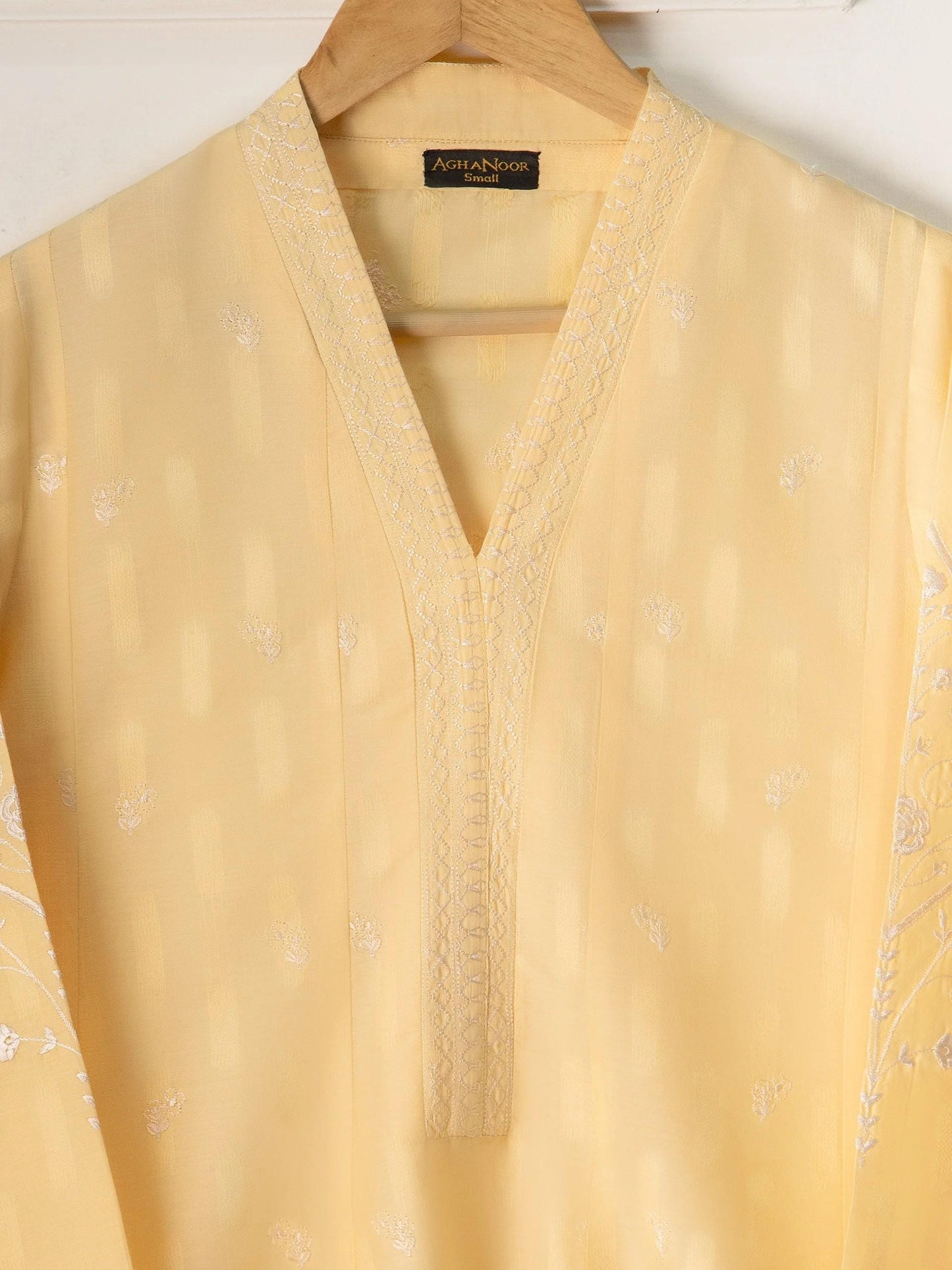 Aghanoor Embroidered Jacquard Shirt (Size - Medium) Yellow