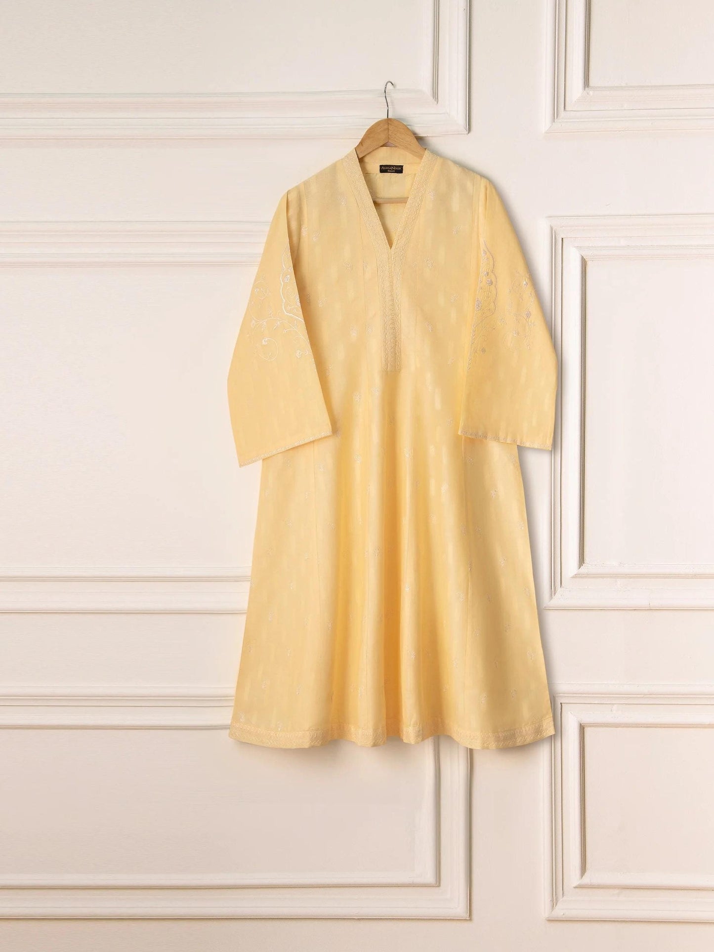 Aghanoor Embroidered Jacquard Shirt (Size - Medium) Yellow