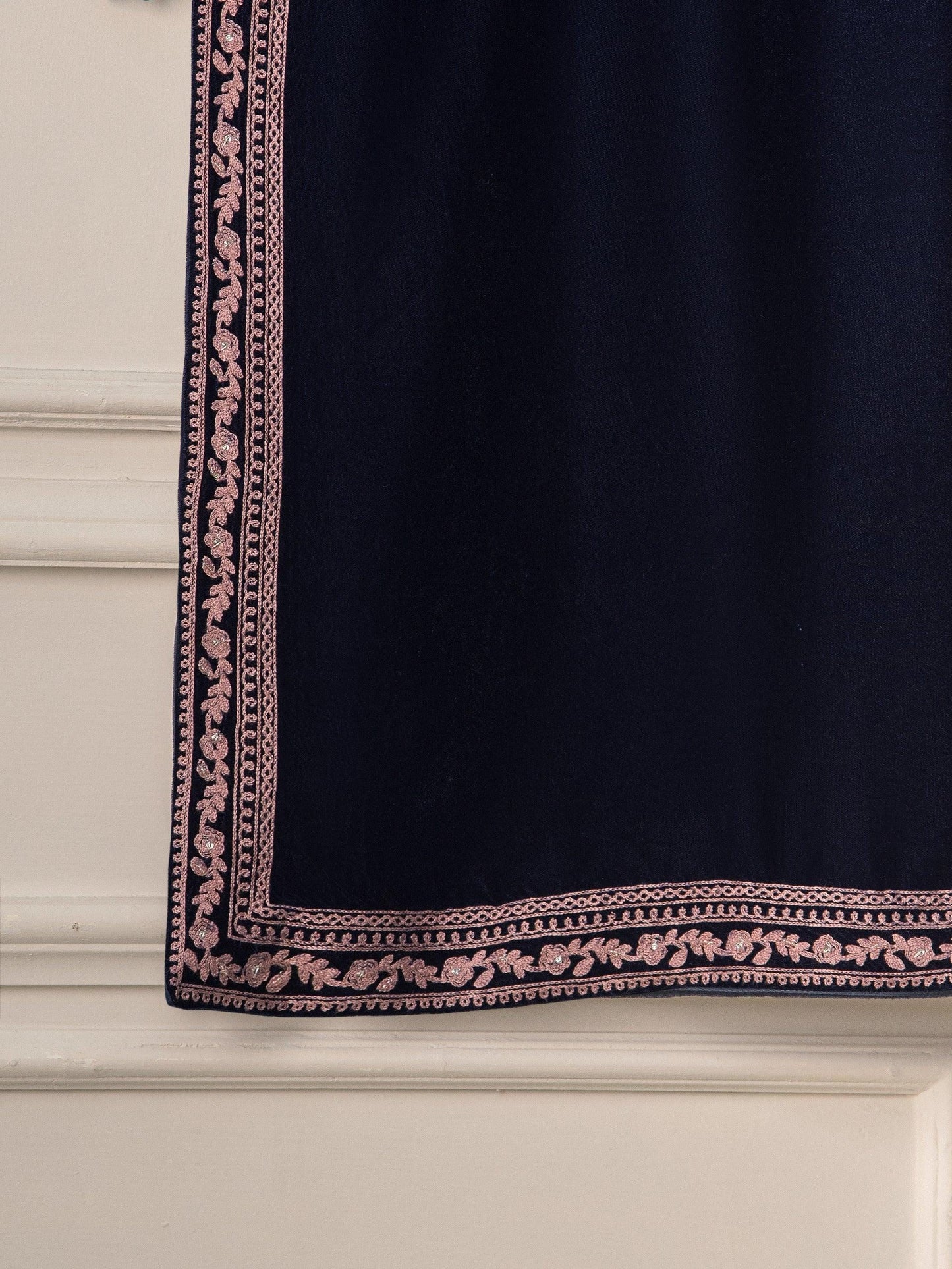 Agha Noor 2 piece - Embroidered Velvet Suit - Navy Blue - Raw Silk Pants