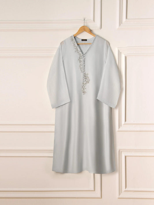 Aghanoor 3 Piece Pure Cotton Net Embroidered Suit - Grey and Pink